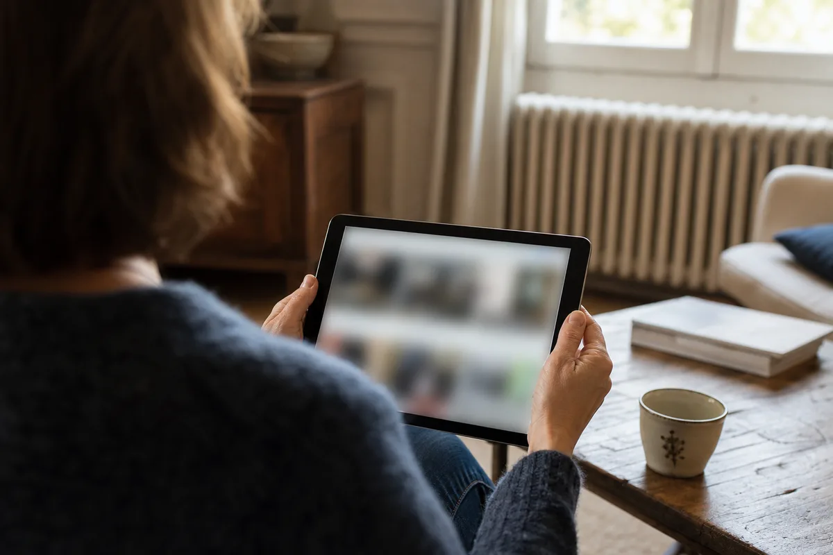 Particulier remplissant une demande de devis chauffage sur une tablette