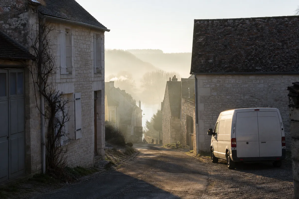 Village de bord d’Yonne avec ses maisons anciennes sous la lumière du matin